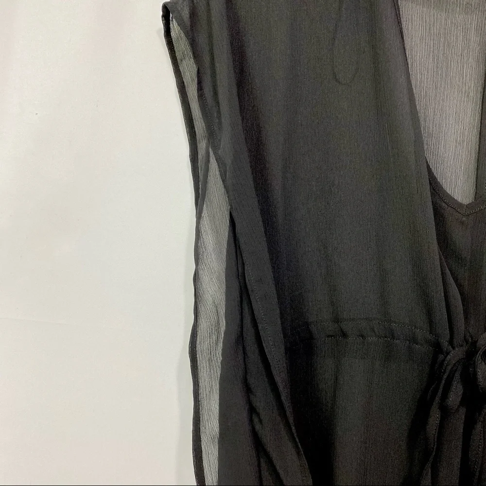 Merona- Black Sheer V neck drawstring Coverup S - Picture 3 of 8